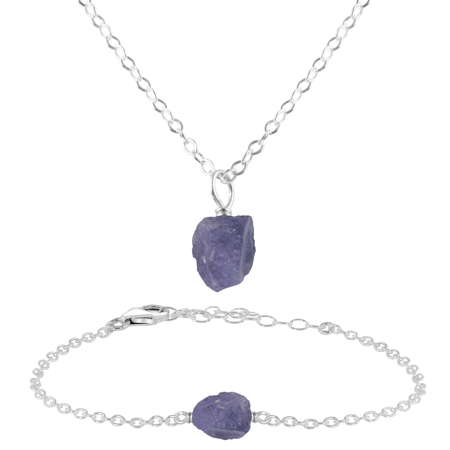 Raw Tanzanite Crystal Jewellery Set - Raw Tanzanite Crystal Jewellery Set - Sterling Silver / Cable / Necklace & Bracelet - Luna Tide Handmade Crystal Jewellery