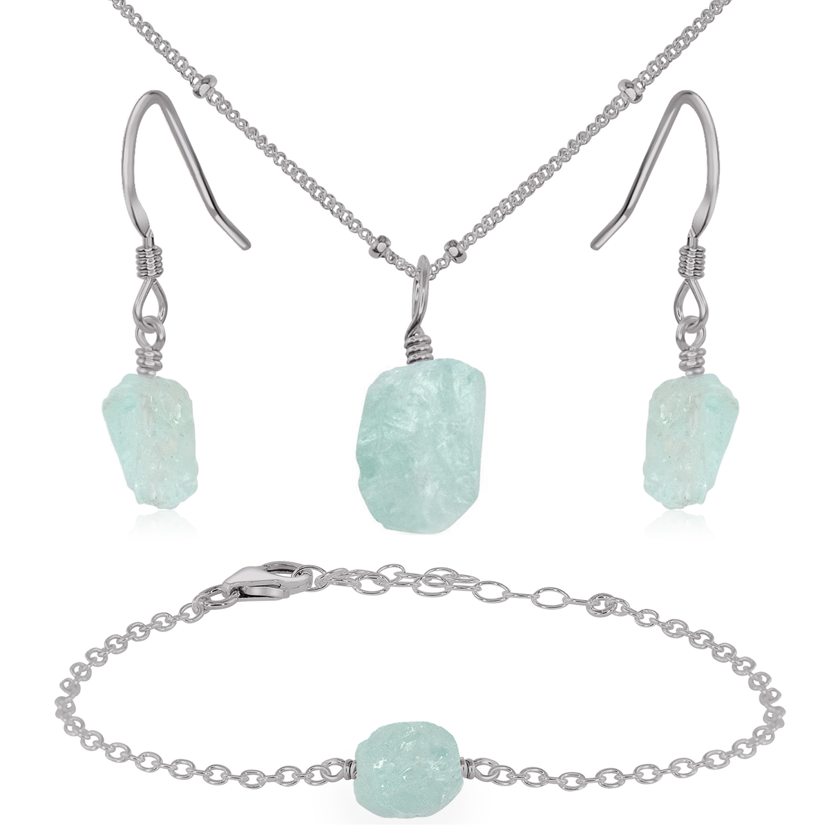 Raw Aquamarine Crystal Jewellery Set