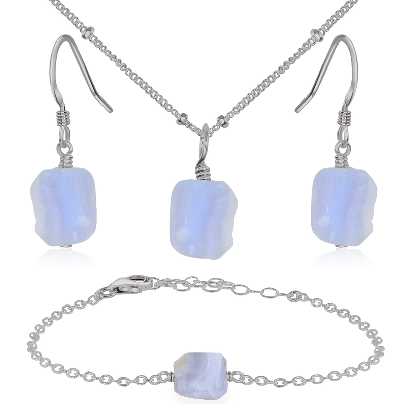 Raw Blue Lace Agate Crystal Jewellery Set