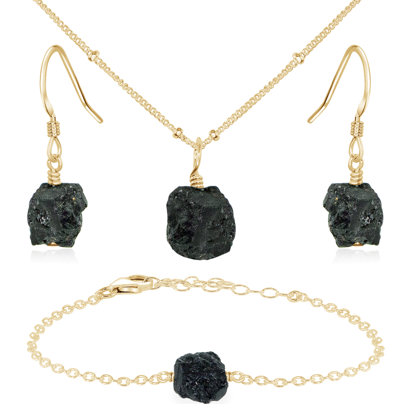 Raw Black Tourmaline Crystal Jewellery Set