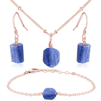 Raw Kyanite Crystal Jewellery Set - Raw Kyanite Crystal Jewellery Set - 14k Rose Gold Fill / Satellite / Necklace & Earrings & Bracelet - Luna Tide Handmade Crystal Jewellery