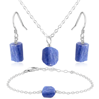 Raw Kyanite Crystal Jewellery Set - Raw Kyanite Crystal Jewellery Set - Sterling Silver / Cable / Necklace & Earrings & Bracelet - Luna Tide Handmade Crystal Jewellery