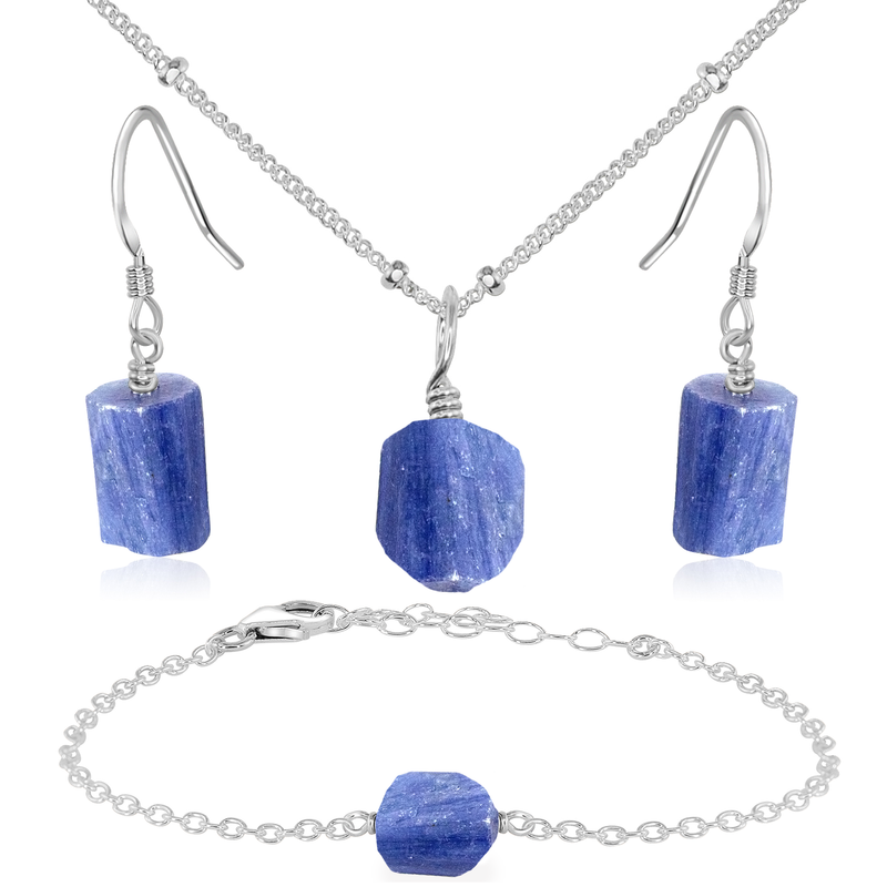 Raw Kyanite Crystal Jewellery Set - Raw Kyanite Crystal Jewellery Set - Sterling Silver / Satellite / Necklace & Earrings & Bracelet - Luna Tide Handmade Crystal Jewellery