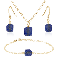 Raw Lapis Lazuli Crystal Jewellery Set - Raw Lapis Lazuli Crystal Jewellery Set - 14k Gold Fill / Cable / Necklace & Earrings & Bracelet - Luna Tide Handmade Crystal Jewellery