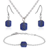 Raw Lapis Lazuli Crystal Jewellery Set - Raw Lapis Lazuli Crystal Jewellery Set - Stainless Steel / Cable / Necklace & Earrings & Bracelet - Luna Tide Handmade Crystal Jewellery