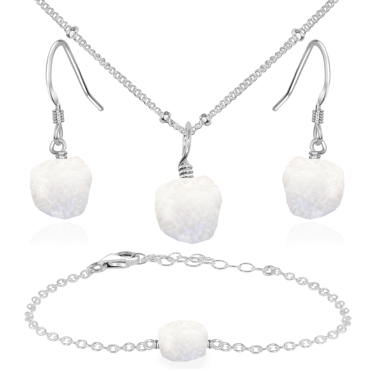 Raw Rainbow Moonstone Crystal Jewellery Set