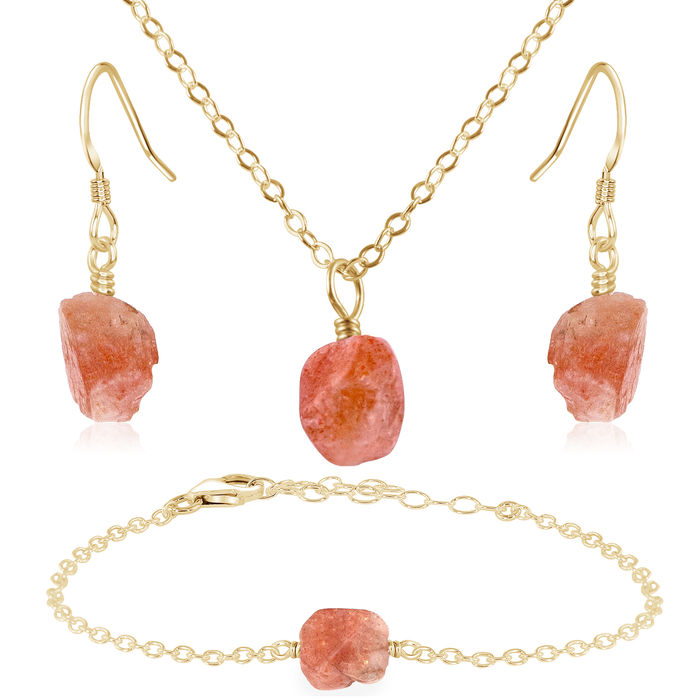 Raw Sunstone Crystal Earrings & Necklace Set