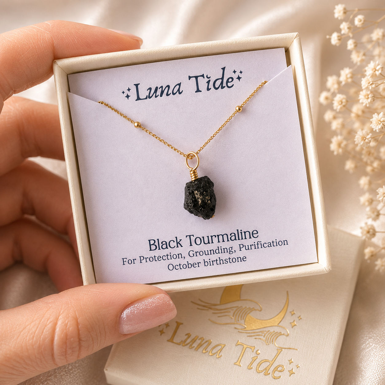 Tiny Rough Black Tourmaline Gemstone Pendant Choker