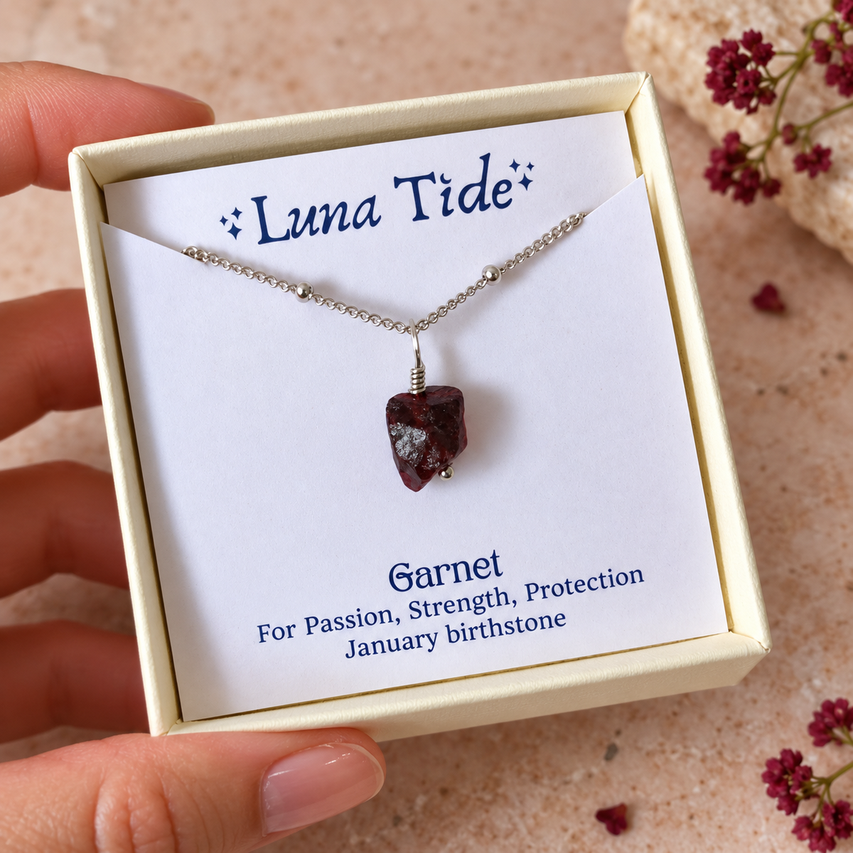 Tiny Rough Garnet Gemstone Pendant Choker