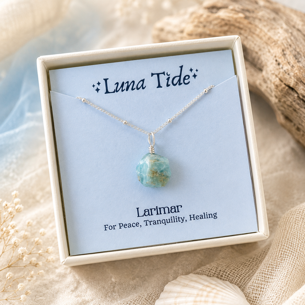 Raw Larimar Natural Crystal Pendant Necklace