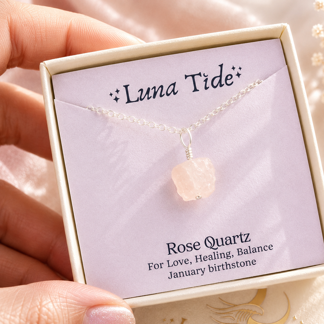 Tiny Rough Rose Quartz Gemstone Pendant Choker