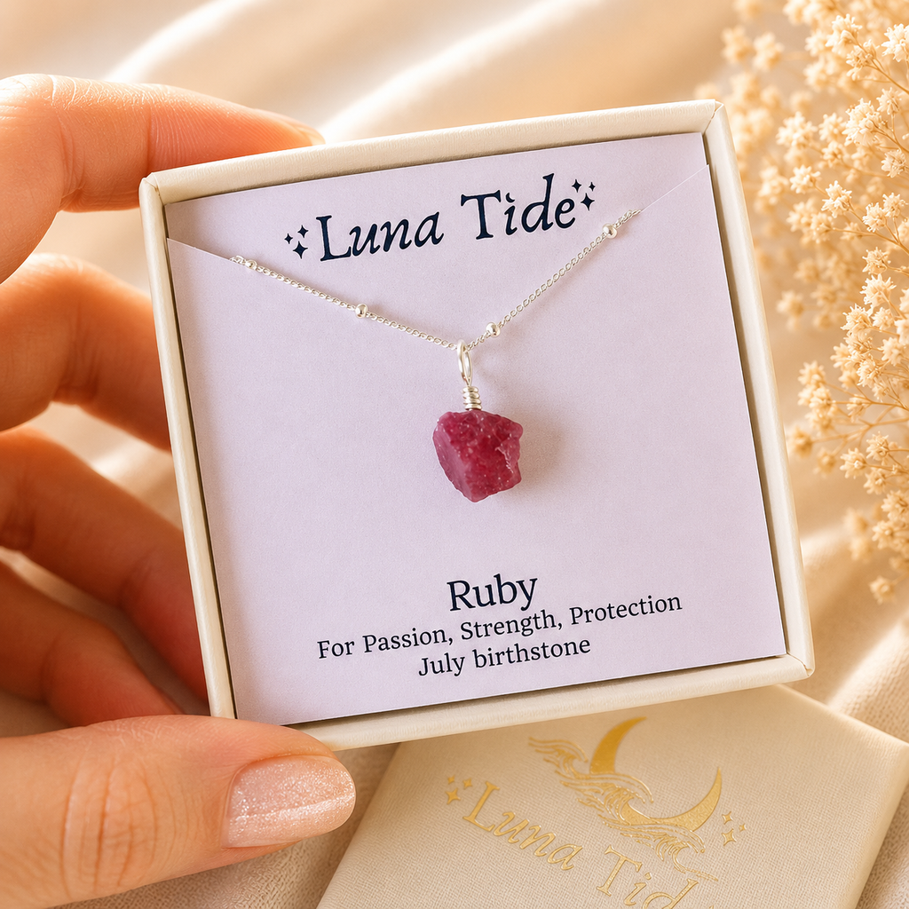 Tiny Raw Earth Red Ruby Pendant Necklace