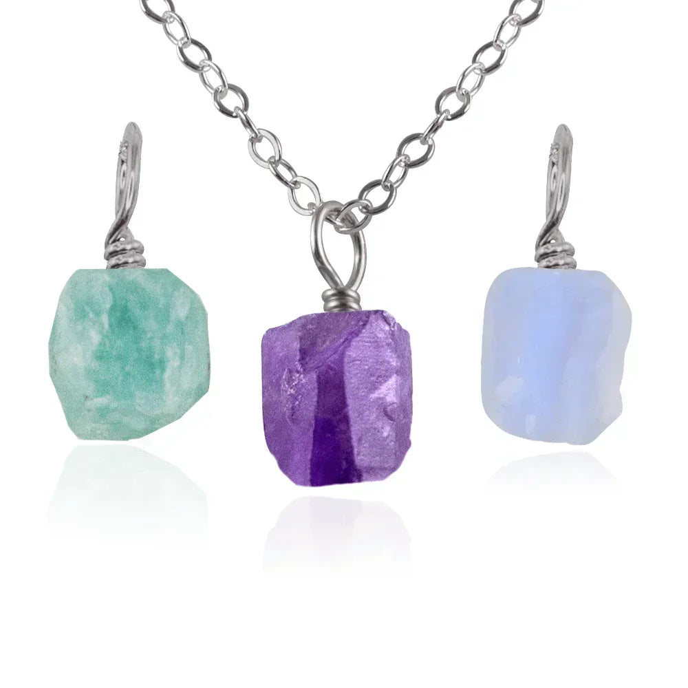 Calm & Serenity Raw Crystal Pendant Bundle - Calm & Serenity Raw Crystal Pendant Bundle - Stainless Steel / 40cm / 16" Cable Chain - Luna Tide Handmade Crystal Jewellery