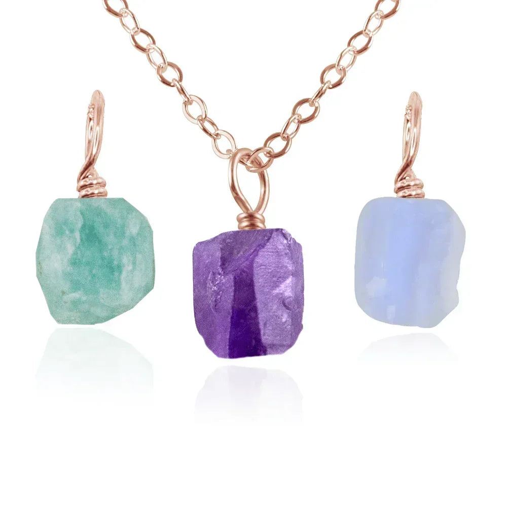 Calm & Serenity Raw Crystal Pendant Bundle - Calm & Serenity Raw Crystal Pendant Bundle - 14k Rose Gold Fill / 40cm / 16" Cable Chain - Luna Tide Handmade Crystal Jewellery