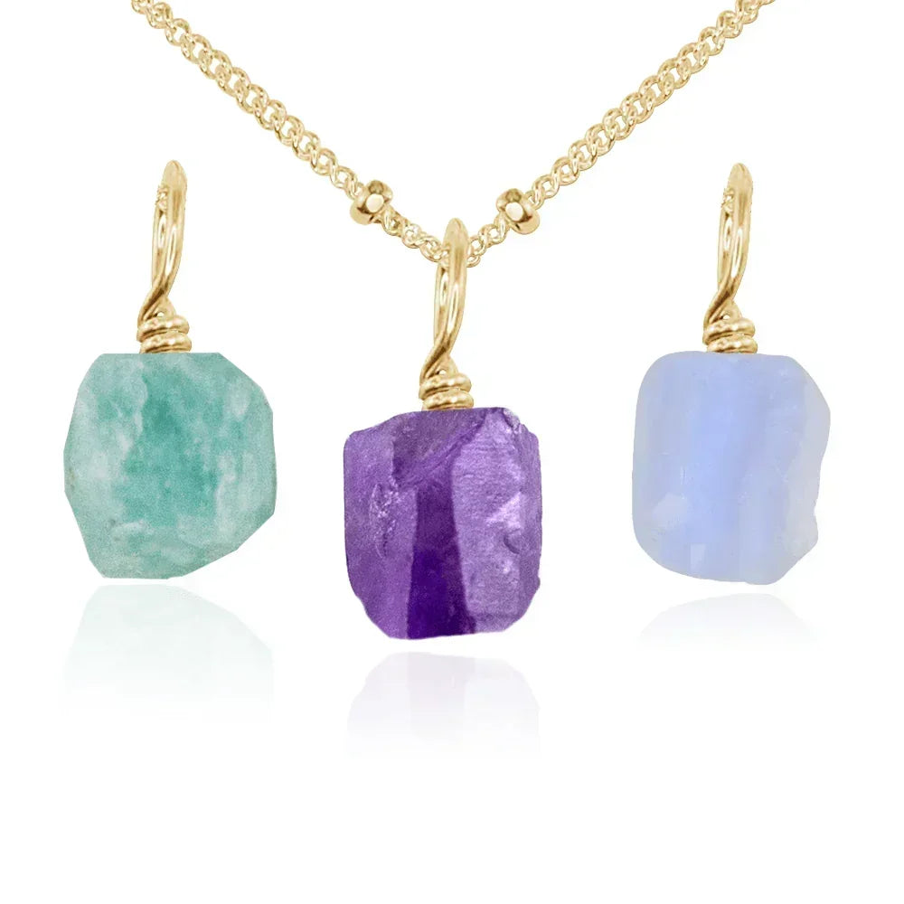 Calm & Serenity Raw Crystal Pendant Bundle - Calm & Serenity Raw Crystal Pendant Bundle - 14k Gold Fill / 40cm / 16" Satellite Chain - Luna Tide Handmade Crystal Jewellery
