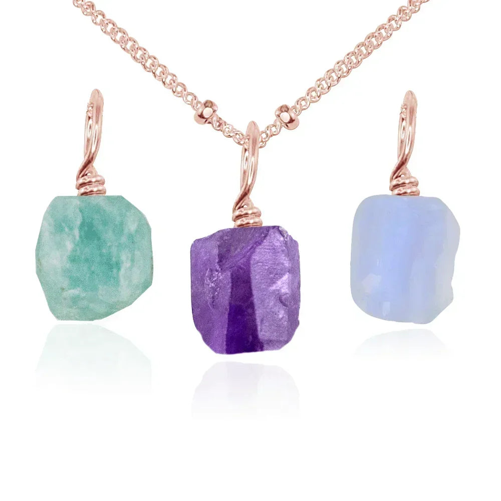 Calm & Serenity Raw Crystal Pendant Bundle - Calm & Serenity Raw Crystal Pendant Bundle - 14k Rose Gold Fill / 40cm / 16" Satellite Chain - Luna Tide Handmade Crystal Jewellery