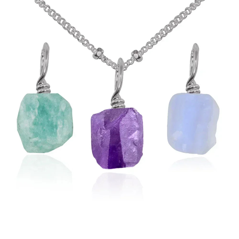 Calm & Serenity Raw Crystal Pendant Bundle - Calm & Serenity Raw Crystal Pendant Bundle - Stainless Steel / 40cm / 16" Satellite Chain - Luna Tide Handmade Crystal Jewellery