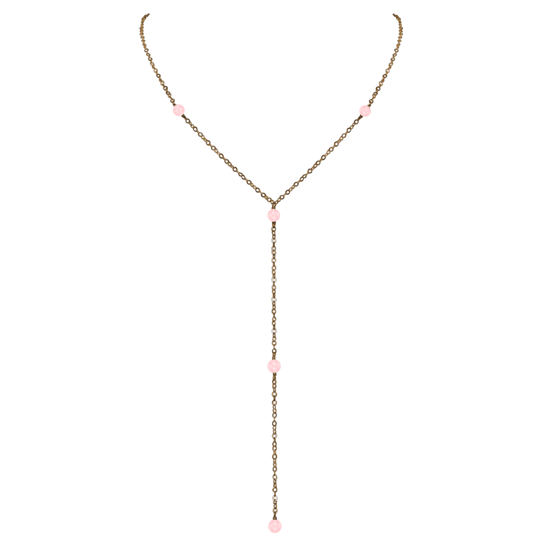 Bronze Rose Quartz Dainty Crystal Lariat Necklace