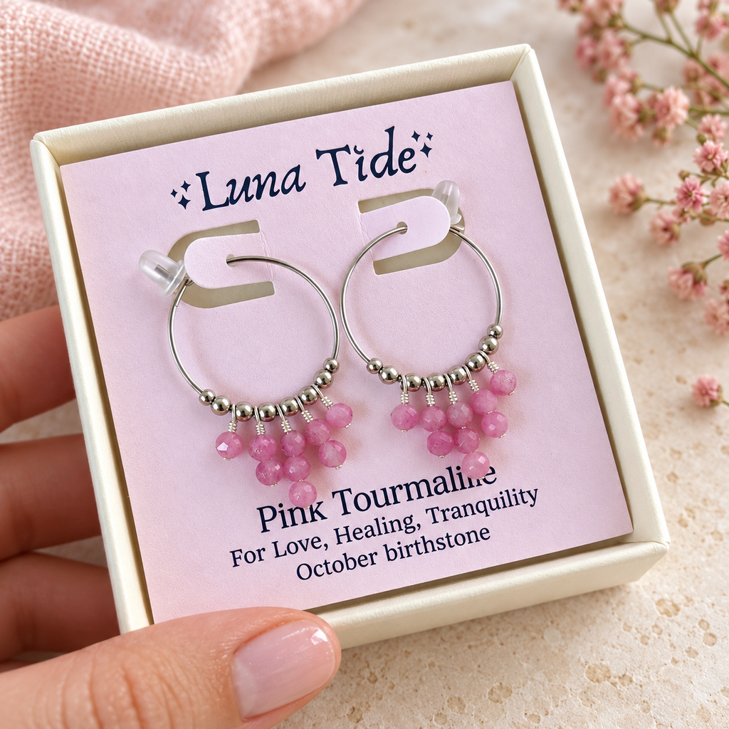 Pink Tourmaline Statement Hoop Earrings