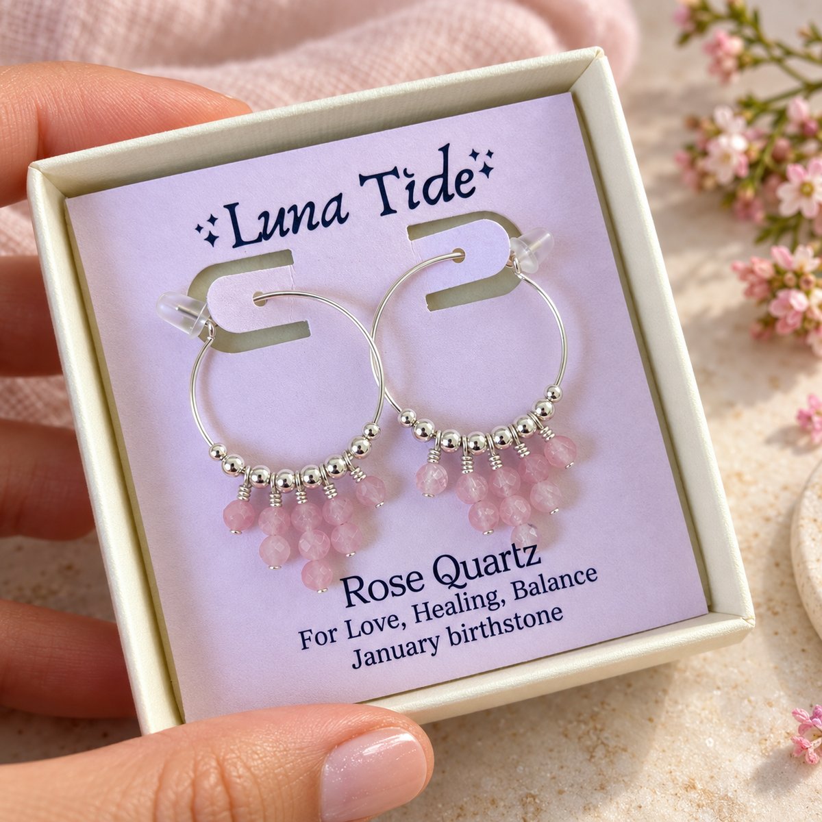 Rose Quartz Statement Hoop Earrings