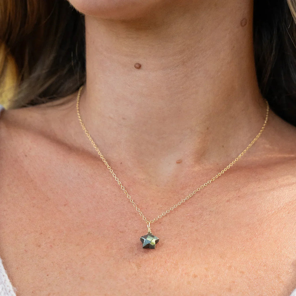 Little Pyrite Crystal Star Pendant Necklace