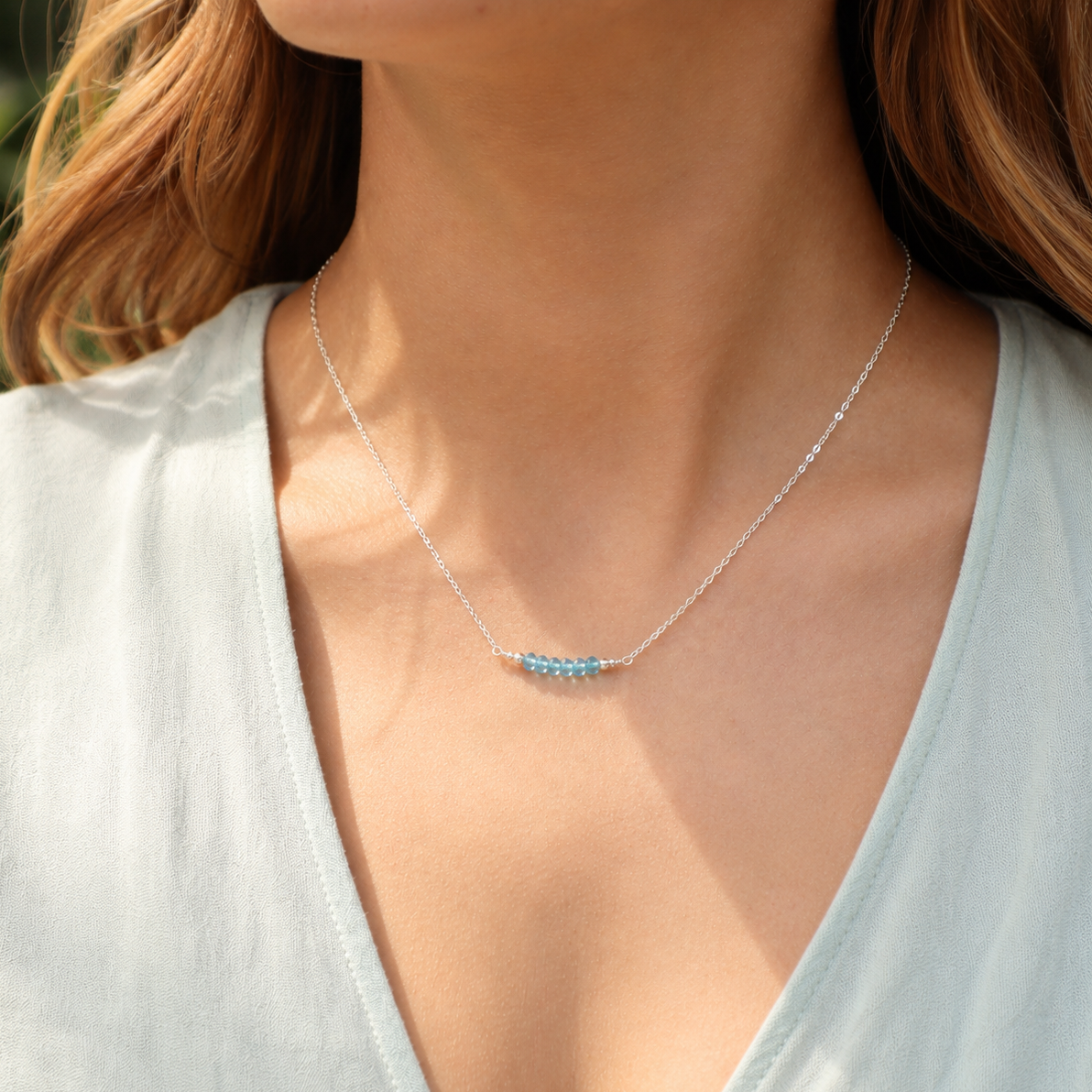 Sparkling Blue Apatite Faceted Bead Bar Necklace