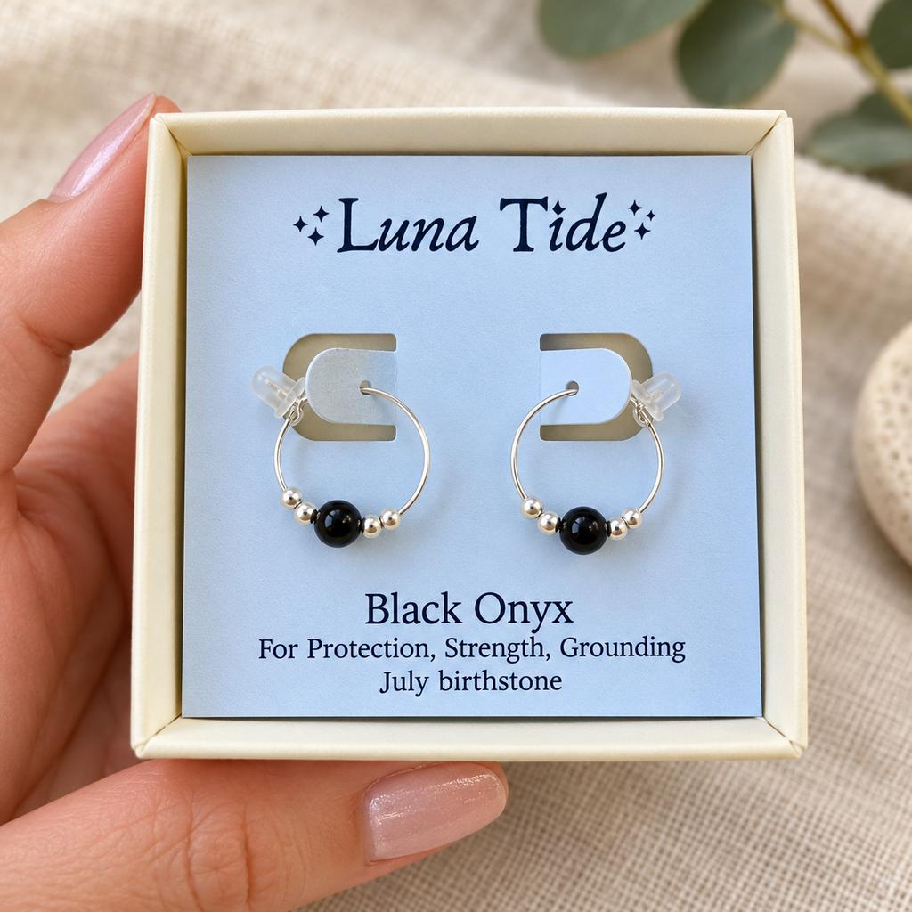 Tiny Black Onyx Bead Hoop Earrings