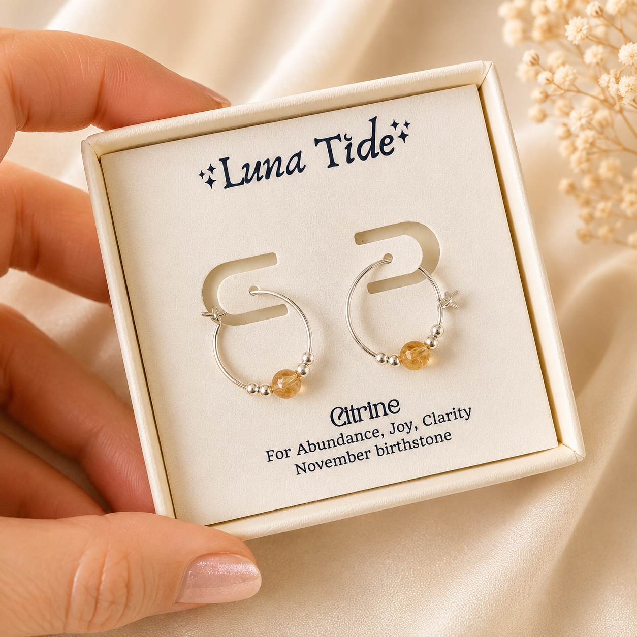 Tiny Yellow Citrine Bead Hoop Earrings