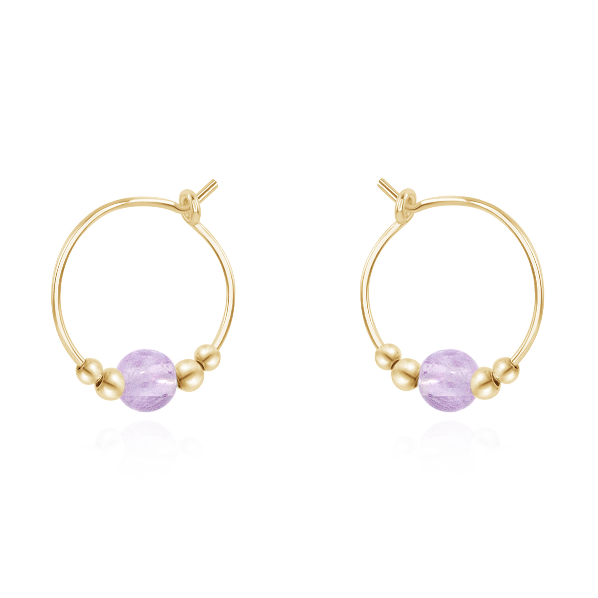Tiny Pink Amethyst Gemstone Bead Hoop Earrings