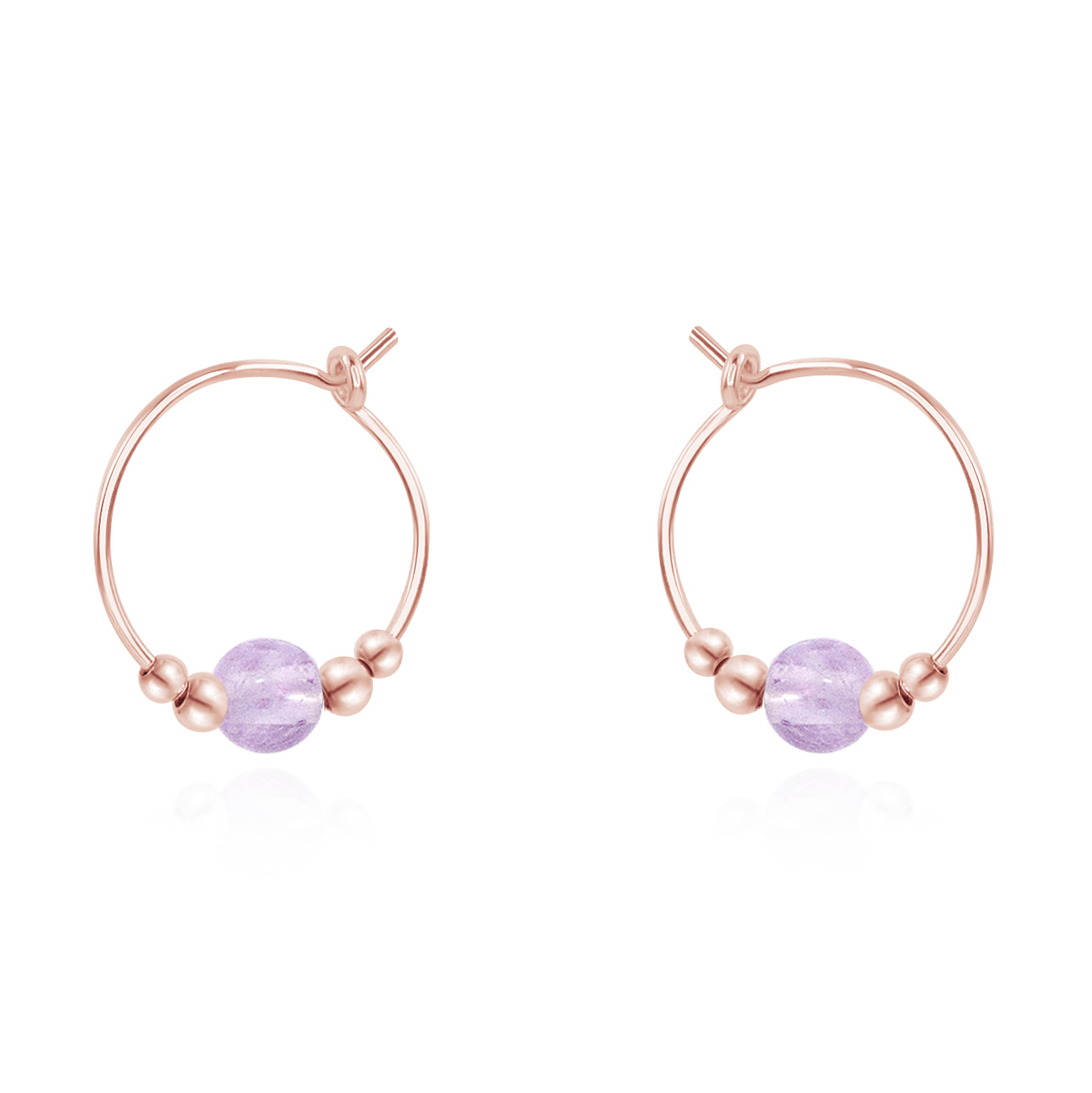 Tiny Pink Amethyst Gemstone Bead Hoop Earrings
