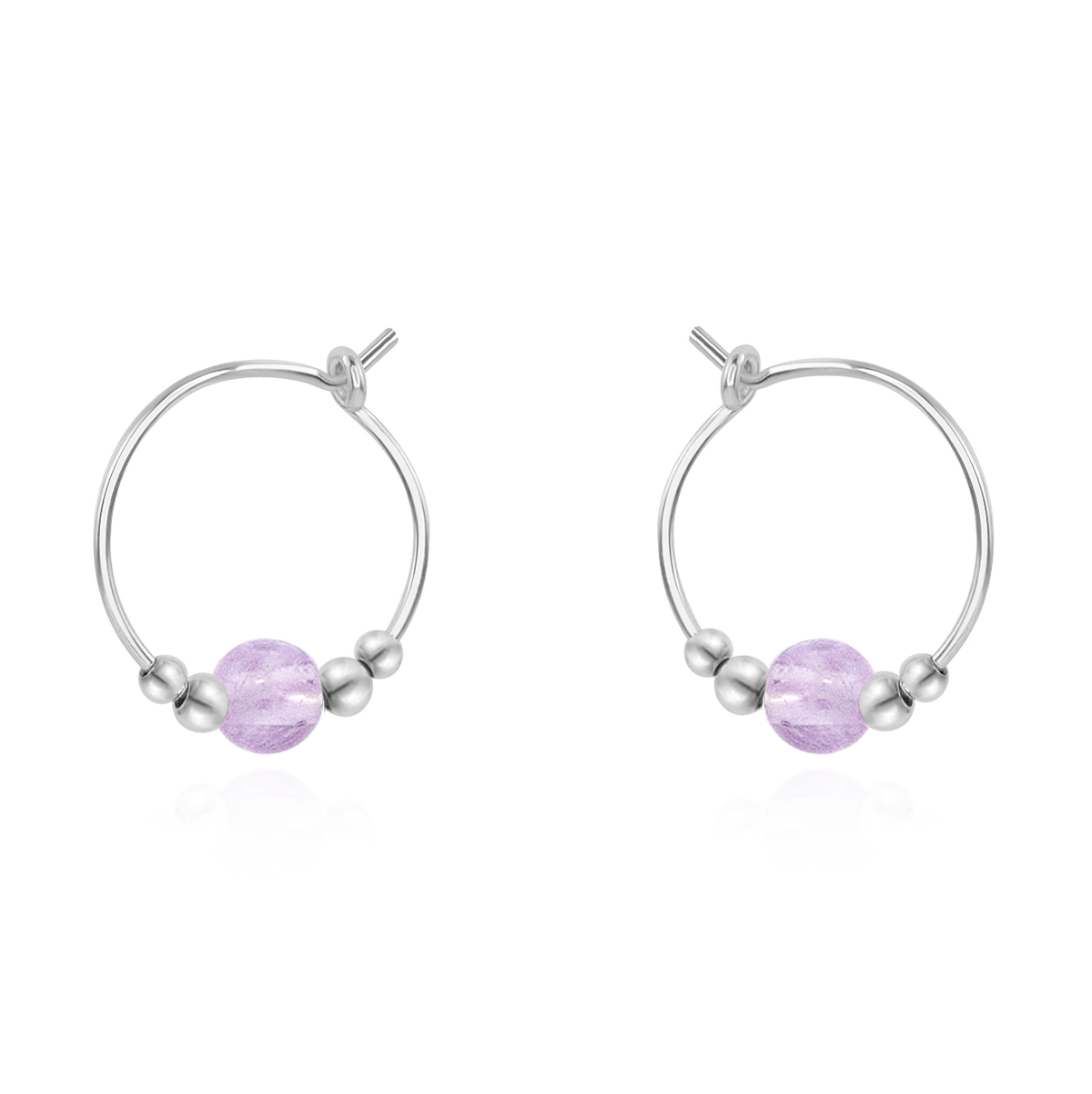 Tiny Pink Amethyst Gemstone Bead Hoop Earrings