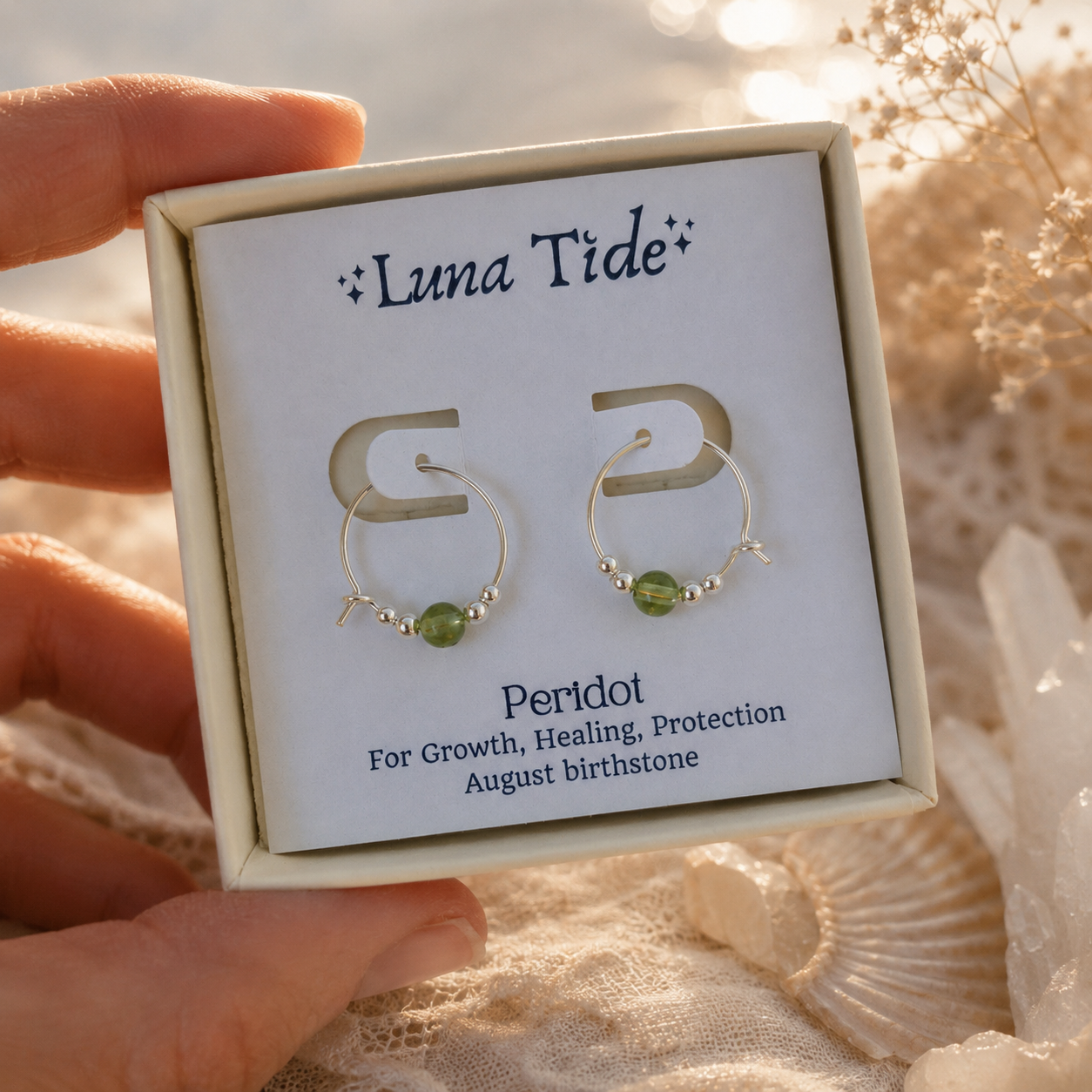 Tiny Peridot Gemstone Bead Hoop Earrings