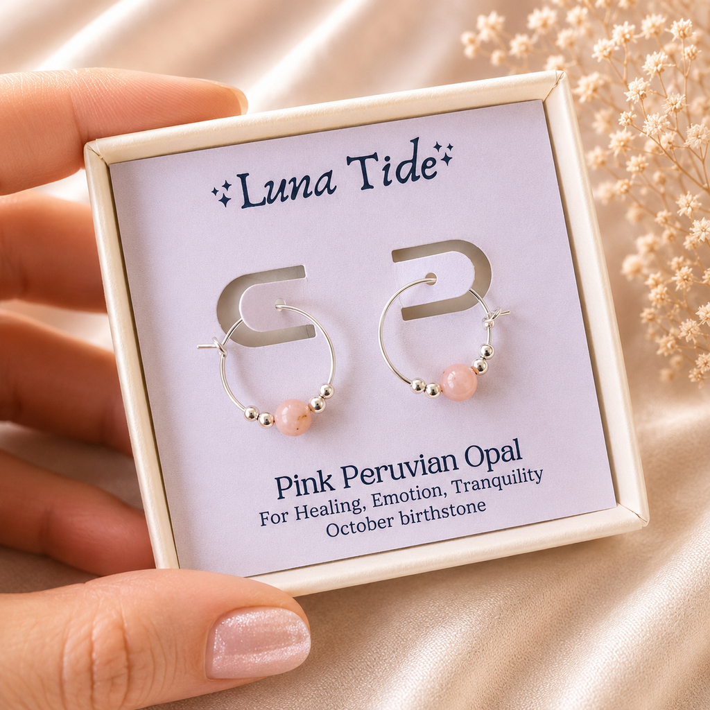 Tiny Pink Peruvian Opal Bead Hoop Earrings