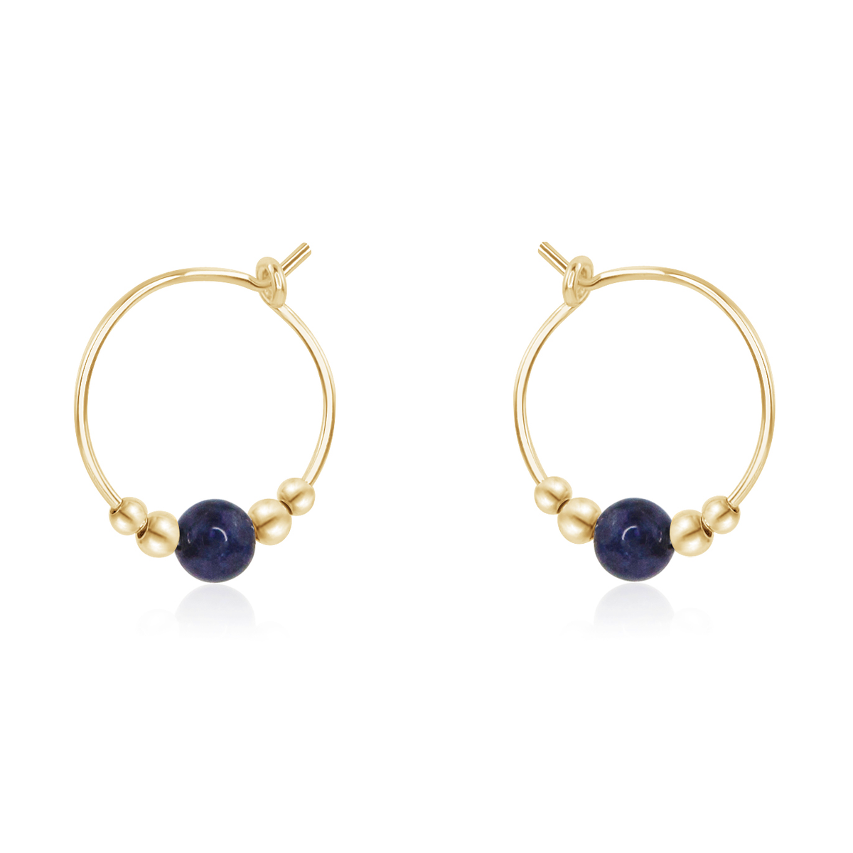 Tiny Sapphire Gemstone Bead Hoop Earrings