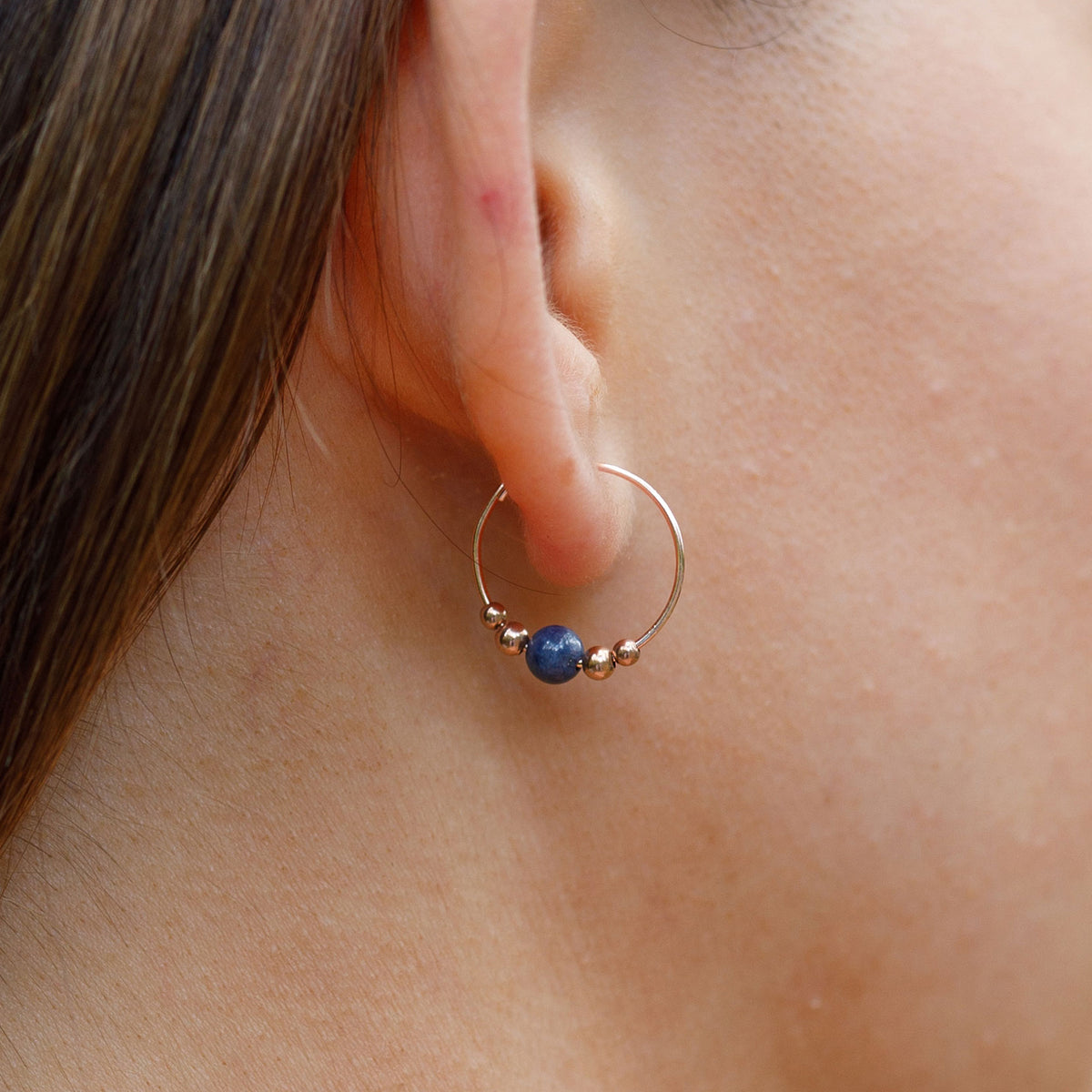 Tiny Sapphire Gemstone Bead Hoop Earrings