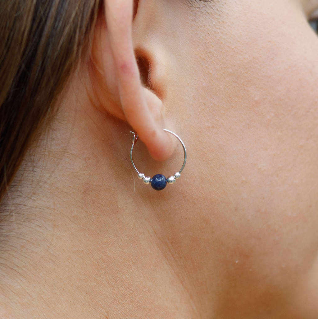 Tiny Sapphire Gemstone Bead Hoop Earrings
