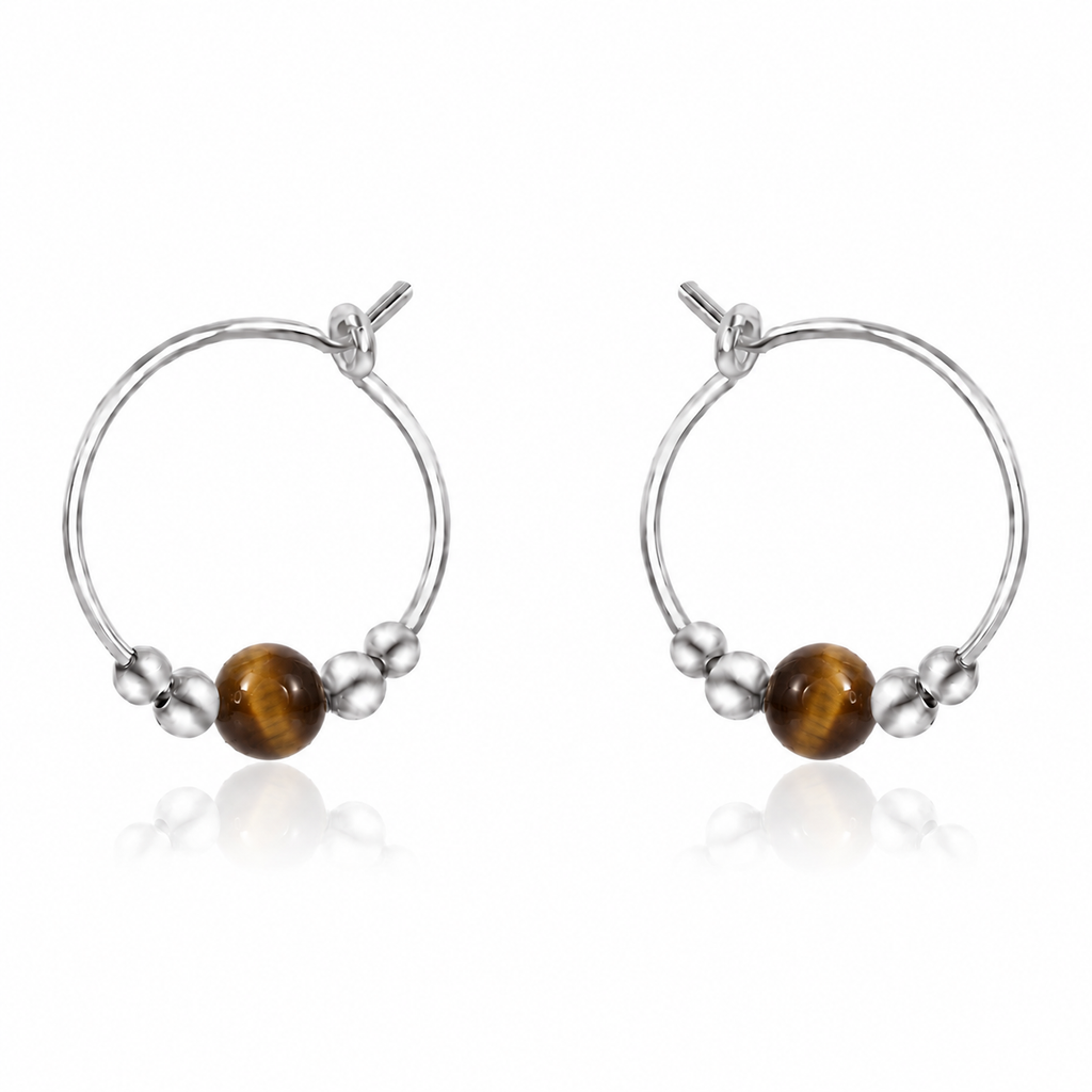 Tiny Tiger's Eye Gemstone Bead Hoop Earrings
