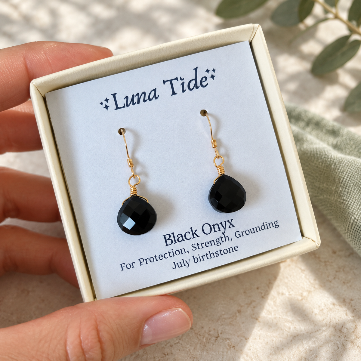 Black Onyx Gemstone Teardrop Dangle Earrings