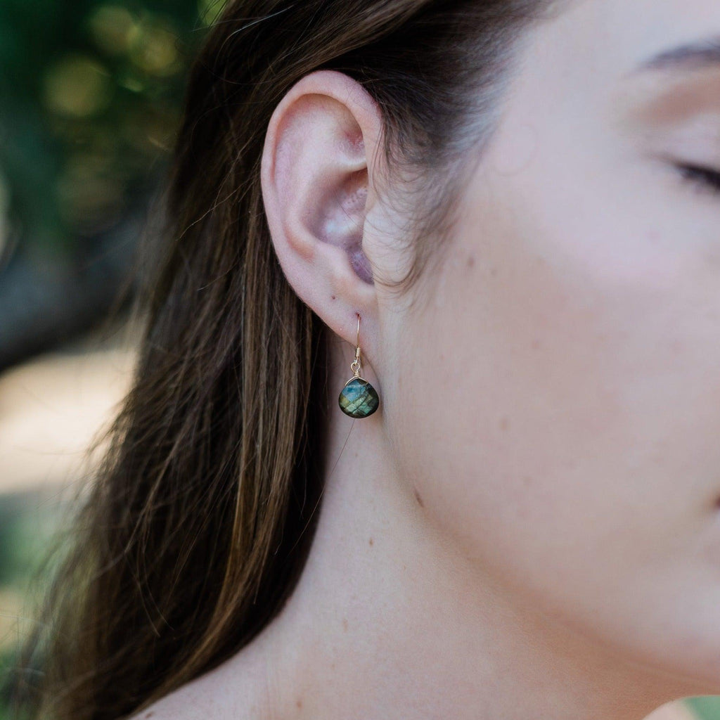 Labradorite Tiny Teardrop Earrings & Necklace Set - Labradorite Tiny Teardrop Earrings & Necklace Set - 14k Gold Fill / Cable - Luna Tide Handmade Crystal Jewellery
