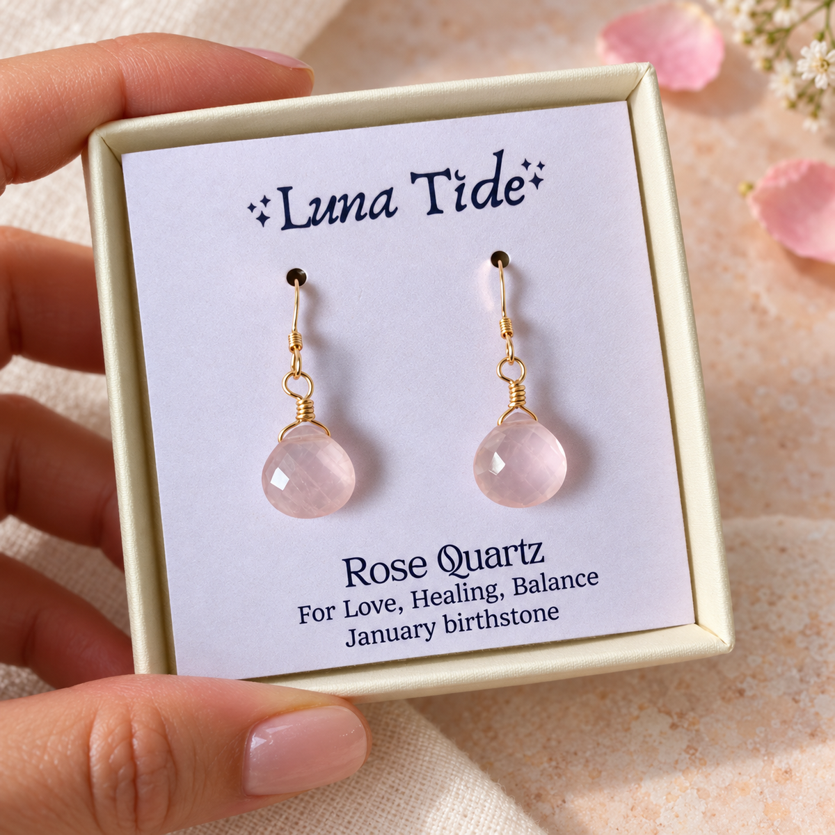 Rose Quartz Gemstone Teardrop Dangle Earrings