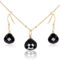 Black Onyx Tiny Teardrop Earrings & Necklace Set