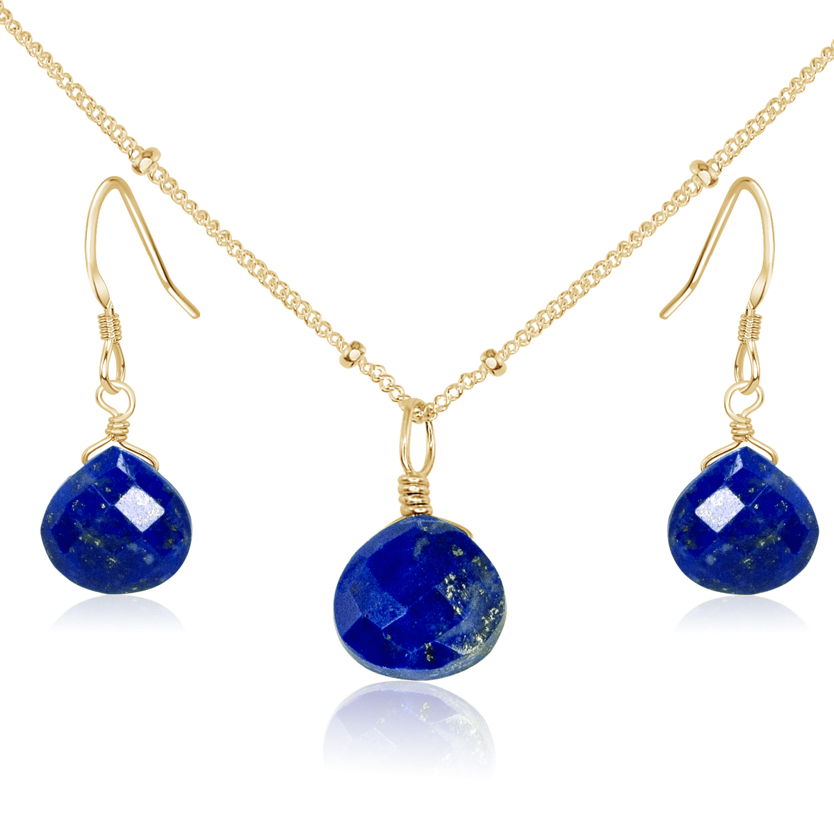 Lapis Lazuli Tiny Teardrop Earrings & Necklace Set