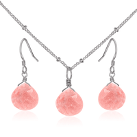 Pink Peruvian Opal Tiny Teardrop Earrings & Necklace Set