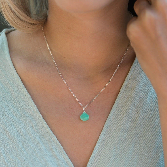 Chrysoprase Tiny Teardrop Earrings & Necklace Set - Chrysoprase Tiny Teardrop Earrings & Necklace Set - Sterling Silver / Cable - Luna Tide Handmade Crystal Jewellery