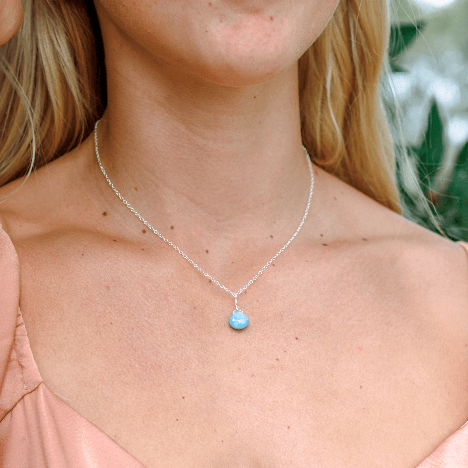 Larimar Tiny Teardrop Earrings & Necklace Set - Larimar Tiny Teardrop Earrings & Necklace Set - Sterling Silver / Cable - Luna Tide Handmade Crystal Jewellery