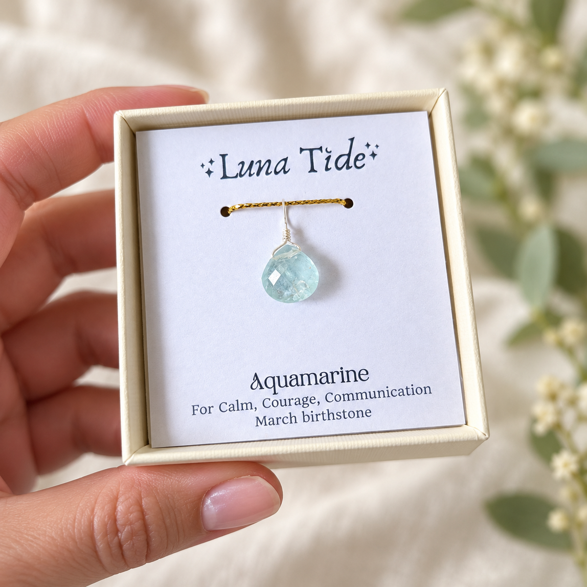 Tiny Aquamarine Teardrop Gemstone Pendant