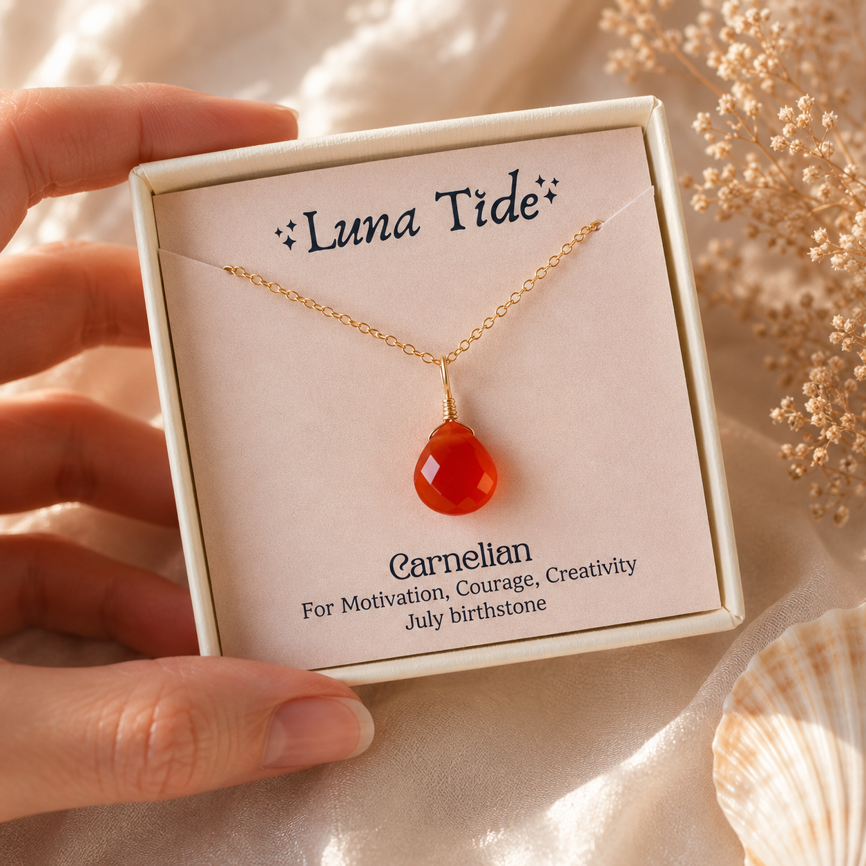Tiny Carnelian Teardrop Crystal Pendant Necklace