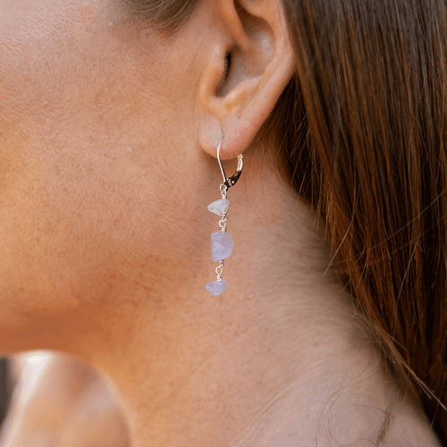 Amethyst Crystal Beaded Chain Dangle Leverback Earrings - Amethyst Crystal Beaded Chain Dangle Leverback Earrings - Sterling Silver - Luna Tide Handmade Crystal Jewellery