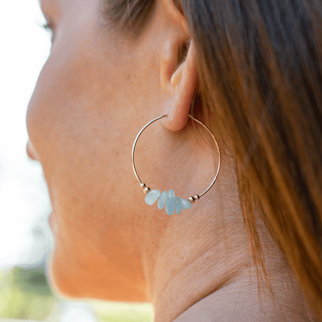 Aquamarine Crystal Chip Large Hoop Earrings - Aquamarine Crystal Chip Large Hoop Earrings - 14k Gold Fill - Luna Tide Handmade Crystal Jewellery