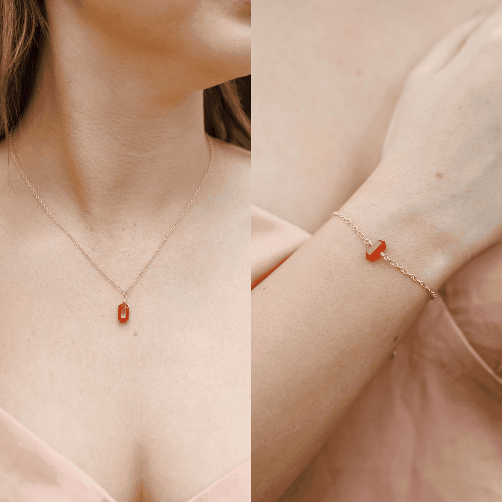 Carnelian Double Terminated Crystal Necklace & Bracelet Set - Carnelian Double Terminated Crystal Necklace & Bracelet Set - 14k Gold Fill - Luna Tide Handmade Crystal Jewellery